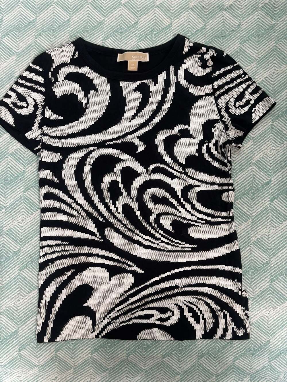 Michael Michael Kors Sequin Embellished T-Shirt Black White Size XS